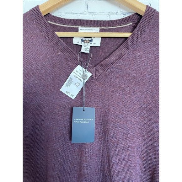 JOSEPH ABBOUD. BRAND NEW! Burgundy V-Neck Sweater. Extra Fine Merino Wool. XXL - Picture 5 of 6